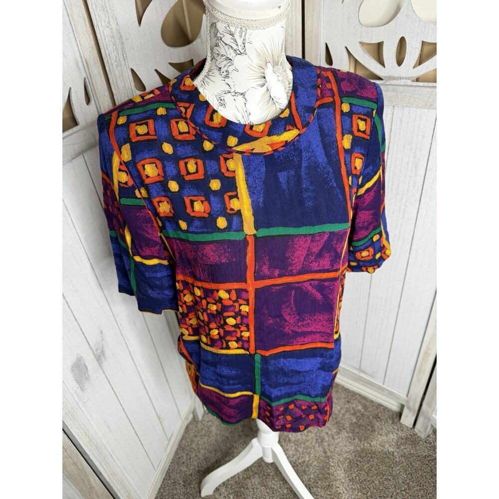 Vintage Top Funky Colors USA 80s 90s Artsy Hippie Indie Sz Medium